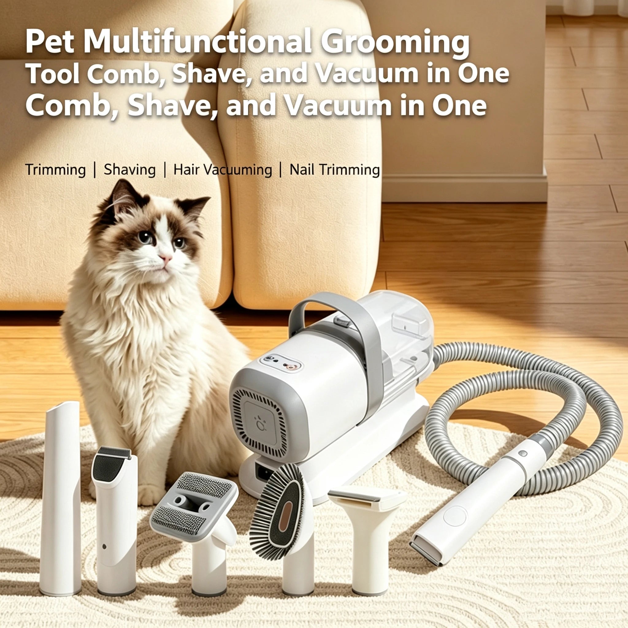 Tuzwa Professional Pet Grooming Vacuum Kit | 5-in-1 Dog & Cat Grooming System with 2L Dust Collection, Powerful Suction & Quiet Pet Hair Removal