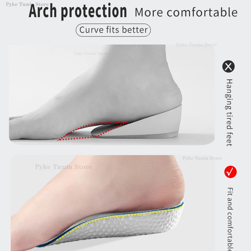 Tuzwa Height Increase Insoles 1–3cm with Arch Support – Breathable Shock-Absorbing Shoe Lifts for Flat Feet & Everyday Comfort