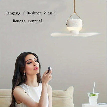 Portable Fan with LED Light and Remote, Rechargeable Outdoor Fan for Tent and Travel