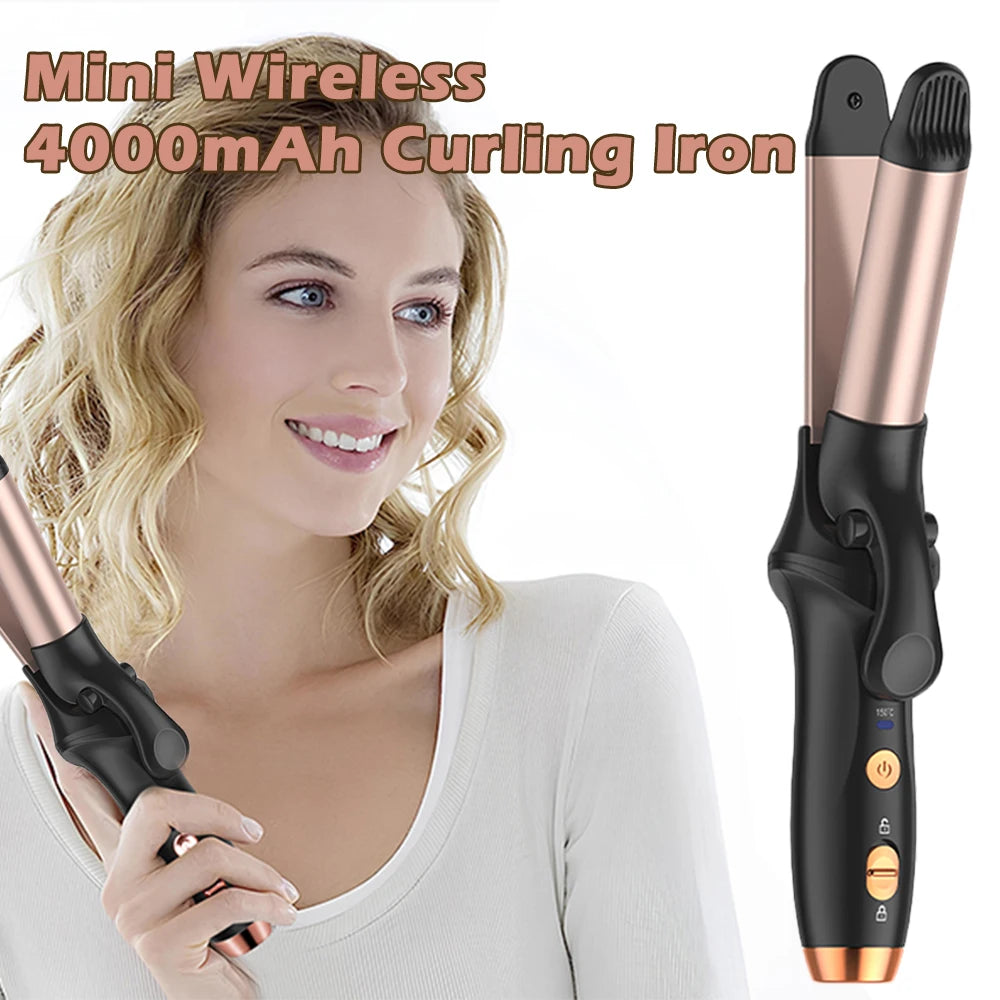Tuzwa Cordless Mini Curling Iron – Rechargeable Portable Hair Curler with Fast Heating, 3 Temperature Settings, Anti-Scald Design & Auto Shutoff