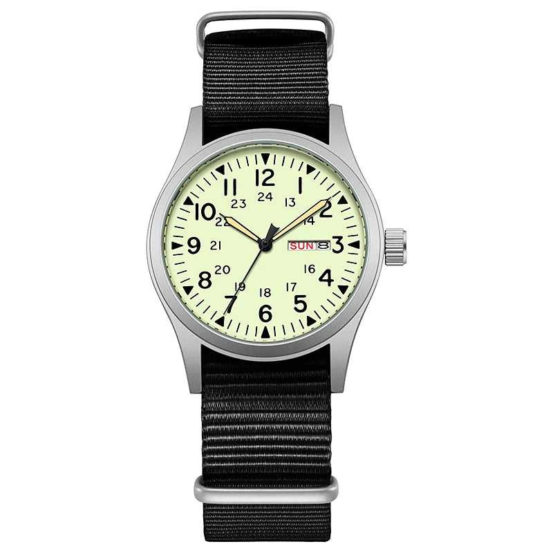 Men's 38mm Luminous Field Watch - Easy Read Arabic Numeral Dial, Durable Nylon Strap, Lightweight Everyday Watch