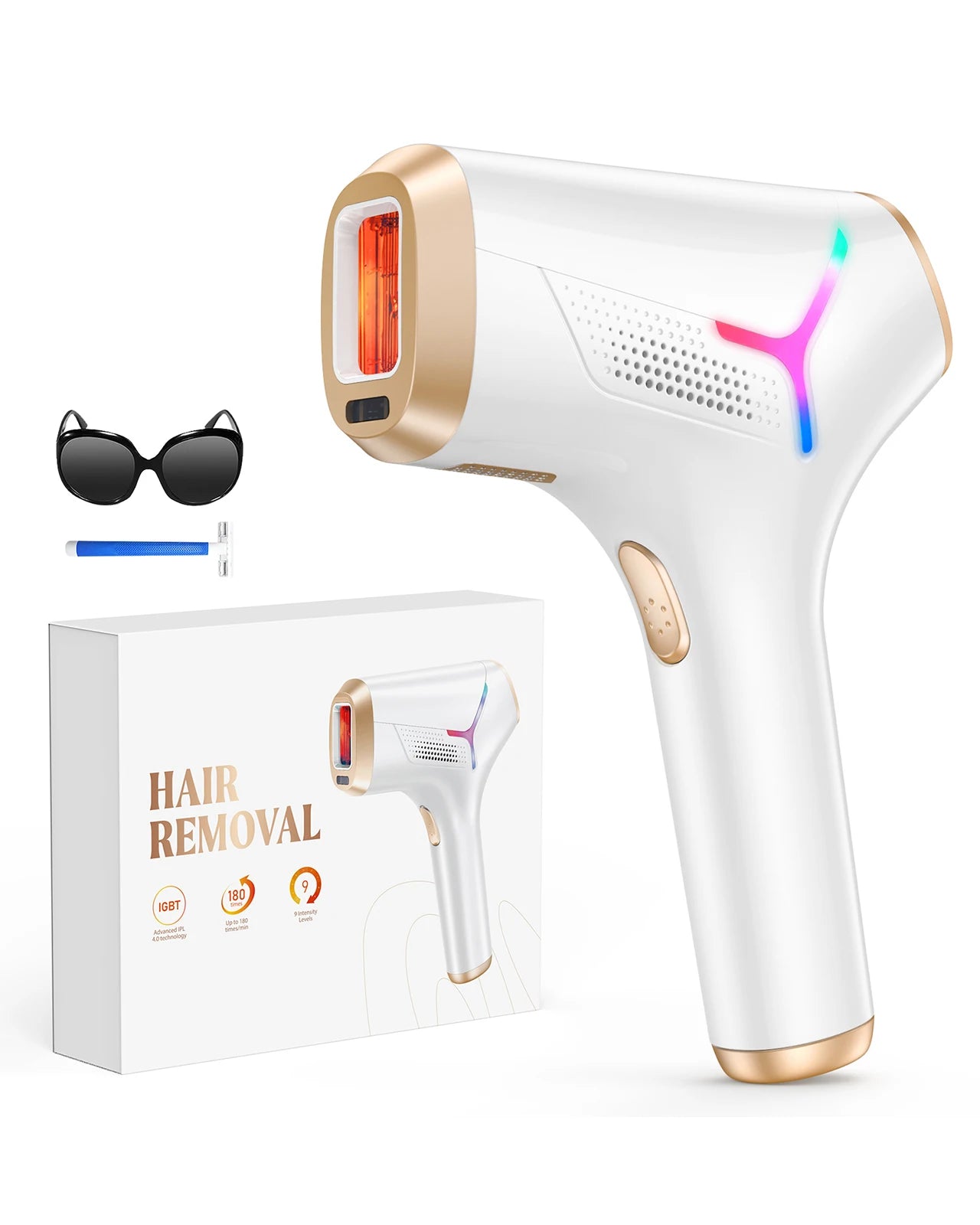 Tuzwa IPL Hair Removal Device with 990,000 Flashes – At-Home Face & Body Hair Remover with Single Lamp Head & Trimmer Attachment
