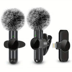 Tuzwa Wireless Lavalier Microphone – Mini Omnidirectional Clip-On Lapel Mic with Windproof Cover & Built-In Battery for iPhone, Android & Video Recording
