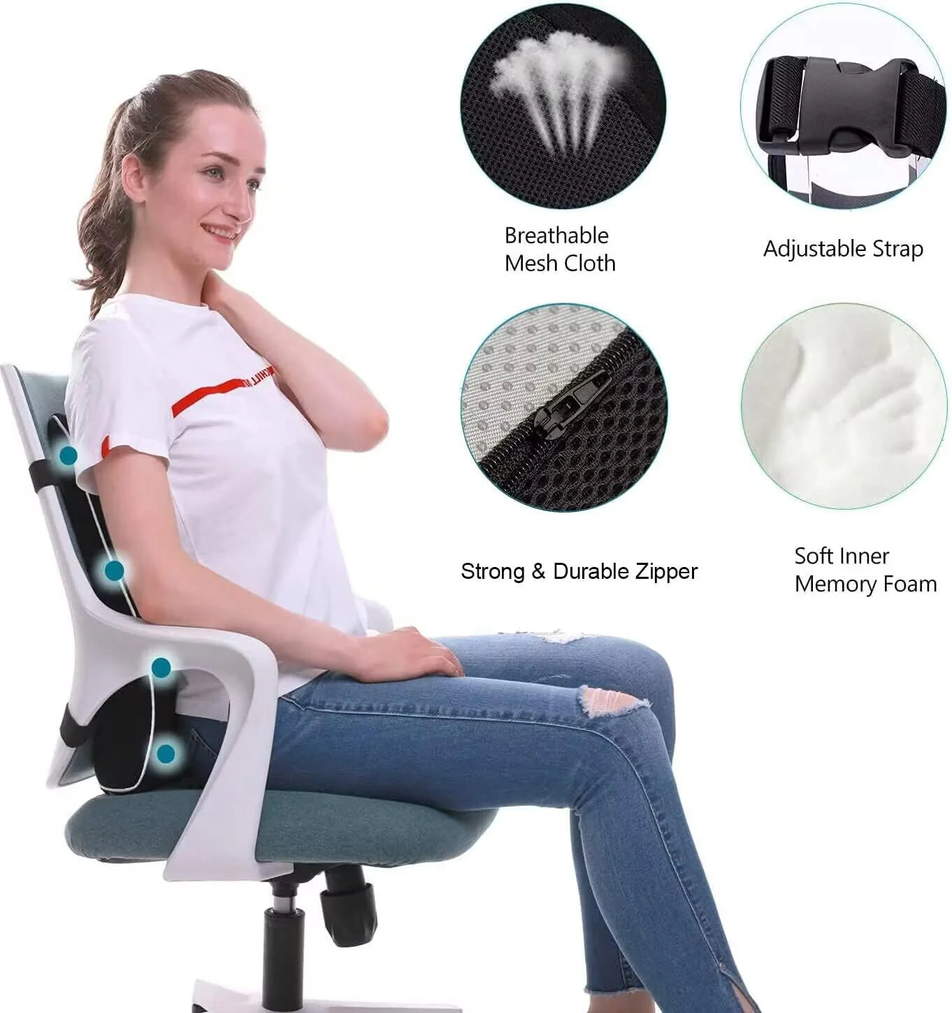 Tuzwa Car Seat Cushion with Lumbar Support – Ergonomic Polyester Back Support Pillow for Driving, Office Chair & Everyday Comfort