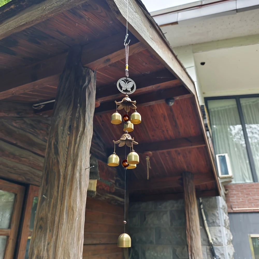 Tuzwa Brass Double Bell Wind Chime – Decorative Metal Hanging Bells for Home, Garden, Patio, Porch & Outdoor Decor