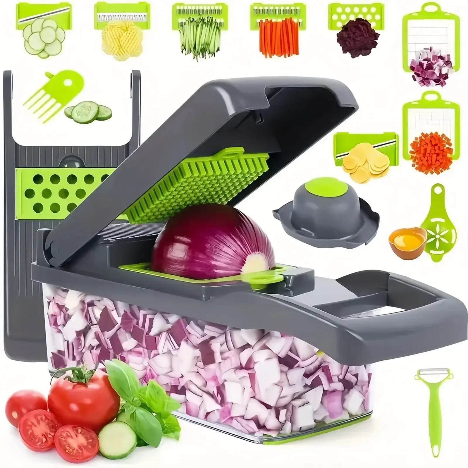 Tuzwa 16-in-1 Vegetable Chopper & Slicer – Multifunctional Food Chopper with Stainless Steel Blades for Onions, Potatoes, Carrots & Vegetables