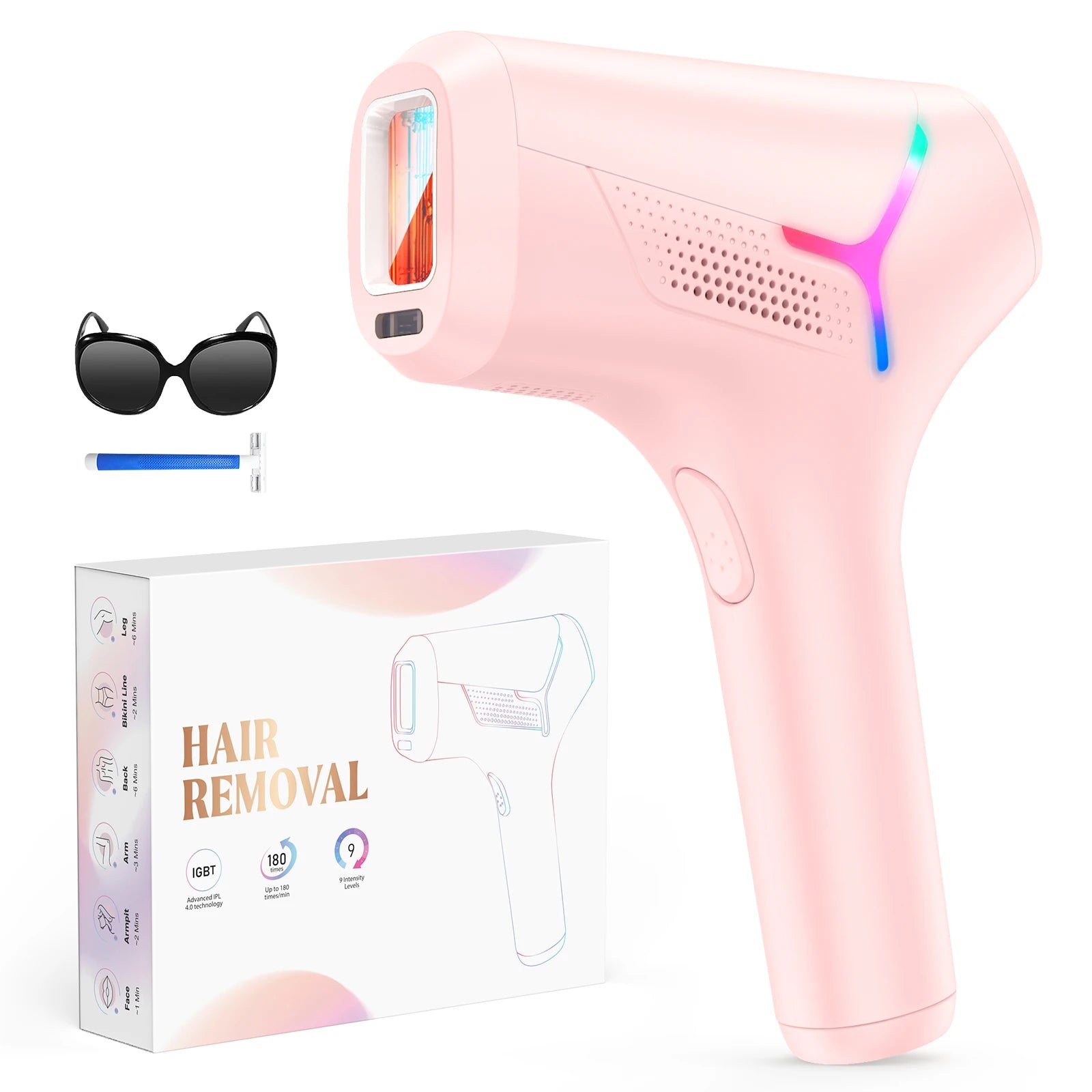 Tuzwa IPL Hair Removal Device with 990,000 Flashes – At-Home Face & Body Hair Remover with Single Lamp Head & Trimmer Attachment
