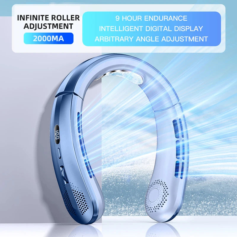 Tuzwa Rechargeable Bladeless Neck Fan | 8000mAh Portable Personal Cooling Fan with USB Charging & Hands-Free Wearable Design
