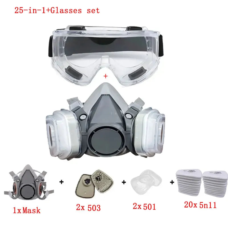 Tuzwa Half Face Respirator Mask with 5N11 Particle Filters & Safety Goggles – Reusable Dust Mask for Painting, Sanding & Industrial Work
