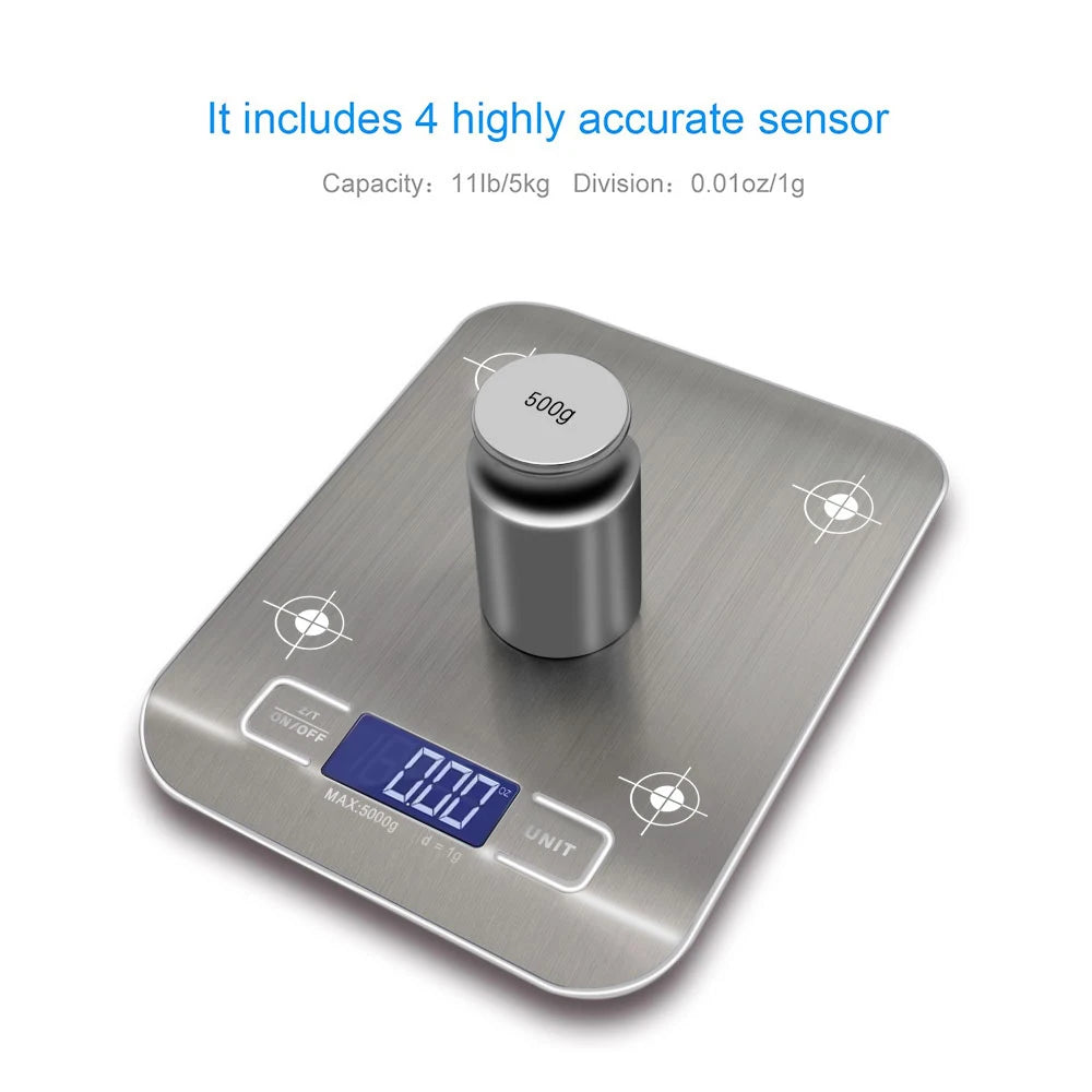 Tuzwa Digital Kitchen Scale with Stainless Steel Surface | Precision Food Scale for Cooking, Baking & Meal Prep