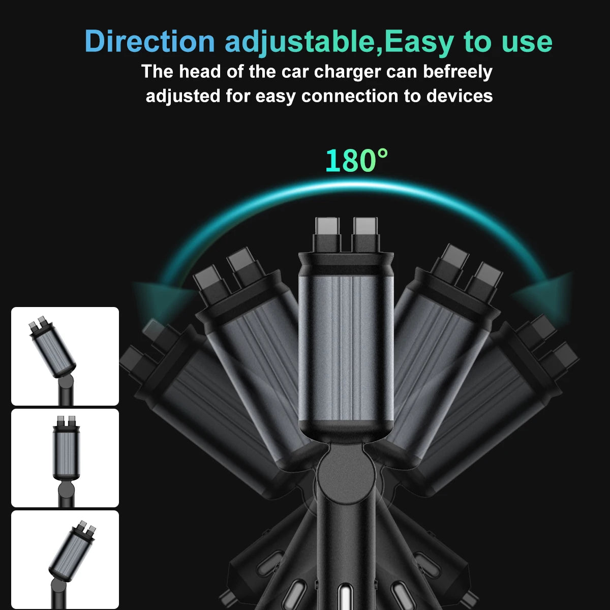 Tuzwa 120W 4-in-1 Fast Car Charger with Dual Retractable Cables – Multi-Port Vehicle Charging Adapter for iPhone, Android & USB Devices