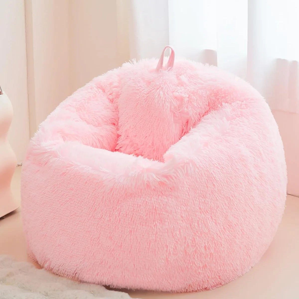 Tuzwa Pink Faux Fur Bean Bag Chair Cover – Soft Plush Beanbag Cover for Kids, Teens, Bedroom, Playroom & Cozy Room Decor