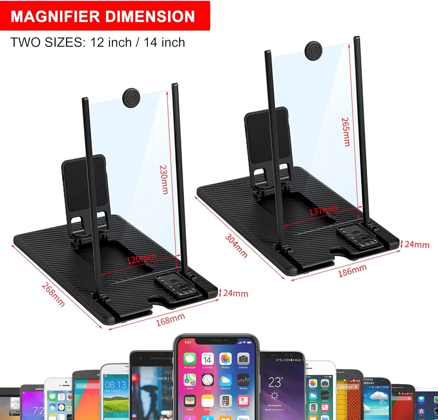 Tuzwa 3D HD Phone Screen Magnifier – 12"/14" Foldable Smartphone Screen Amplifier Stand with Bluetooth Remote for Movies, Videos & Gaming