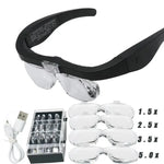 Tuzwa Rechargeable LED Magnifying Glasses – Head-Mounted Hands-Free Magnifier with 2 LED Lights for Precision Work, Crafts & Repairs