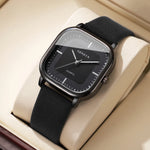 Tuzwa Men's Square Quartz Watch with Leather Strap – Minimalist 35mm Dial, Splash-Resistant Casual Watch