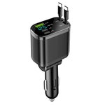 Tuzwa 5-in-1 Retractable Car Charger – USB-C Fast Charging Multi-Device Vehicle Adapter with Built-In Retractable Cable, Compact Design