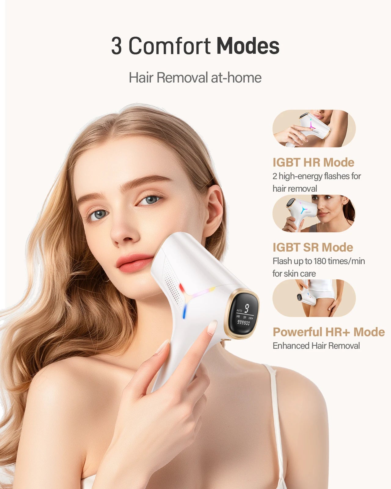 Tuzwa IPL Hair Removal Device with 990,000 Flashes – At-Home Face & Body Hair Remover with Single Lamp Head & Trimmer Attachment