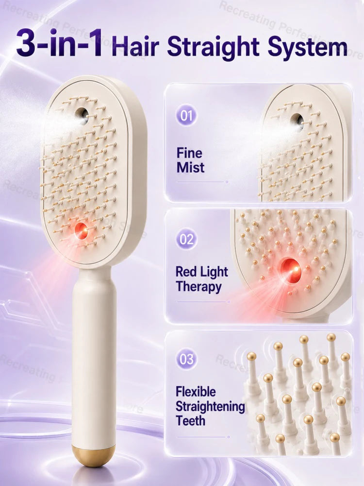 Tuzwa Cordless Electric Hair Straightener Brush – Fast Heating Steam Styling Brush with Anti-Scald Design & Wireless Charging