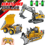 Tuzwa 4WD RC Excavator & Dump Truck – Alloy Remote Control Construction Vehicles with Lights, Sounds & Rechargeable Lithium Battery