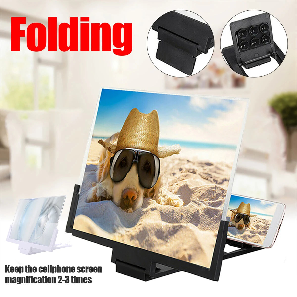 Tuzwa 14-Inch Phone Screen Magnifier – 3D Smartphone Screen Amplifier with Adjustable Stand for Movies, Videos & Enlarged Mobile Viewing