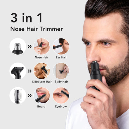 Tuzwa 3-in-1 Nose Hair Trimmer – Rechargeable Waterproof Grooming Trimmer for Men & Women, Compact ABS Design