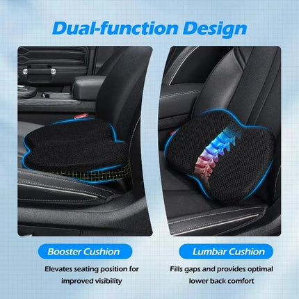 Tuzwa 2-in-1 Memory Foam Car Seat Cushion with Lumbar Support – Ergonomic Driver Seat & Back Cushion for Comfortable Driving