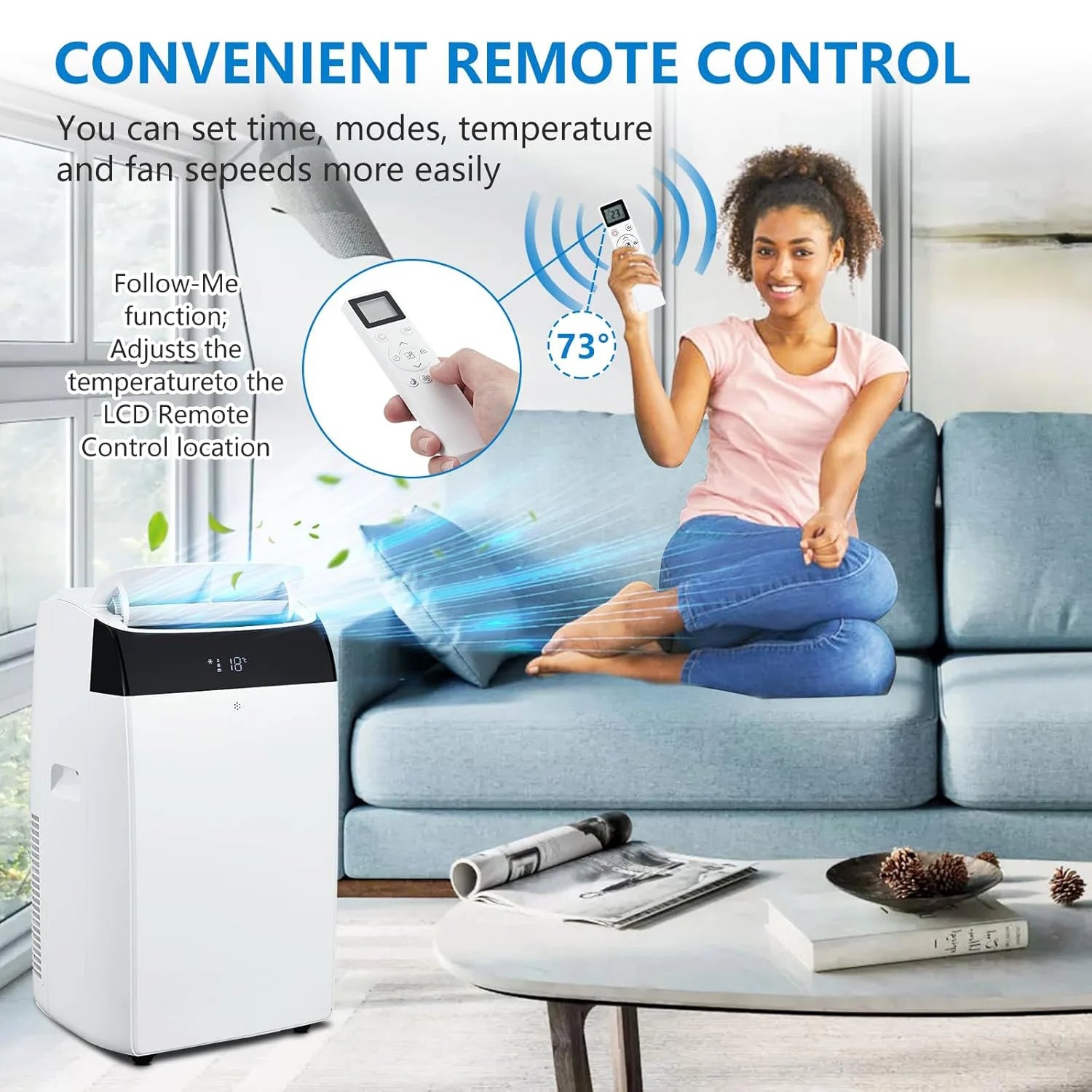 Tuzwa 3-in-1 Portable Air Conditioner with Remote Control – Cooling, Dehumidifier & Fan with Sleep Mode for Bedroom, Home & Office