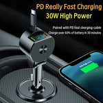 Tuzwa 3-in-1 Retractable Car Charger with Voltage Display – Fast Charging Dual Cable Vehicle Adapter for Compatible iPhone & Android Devices