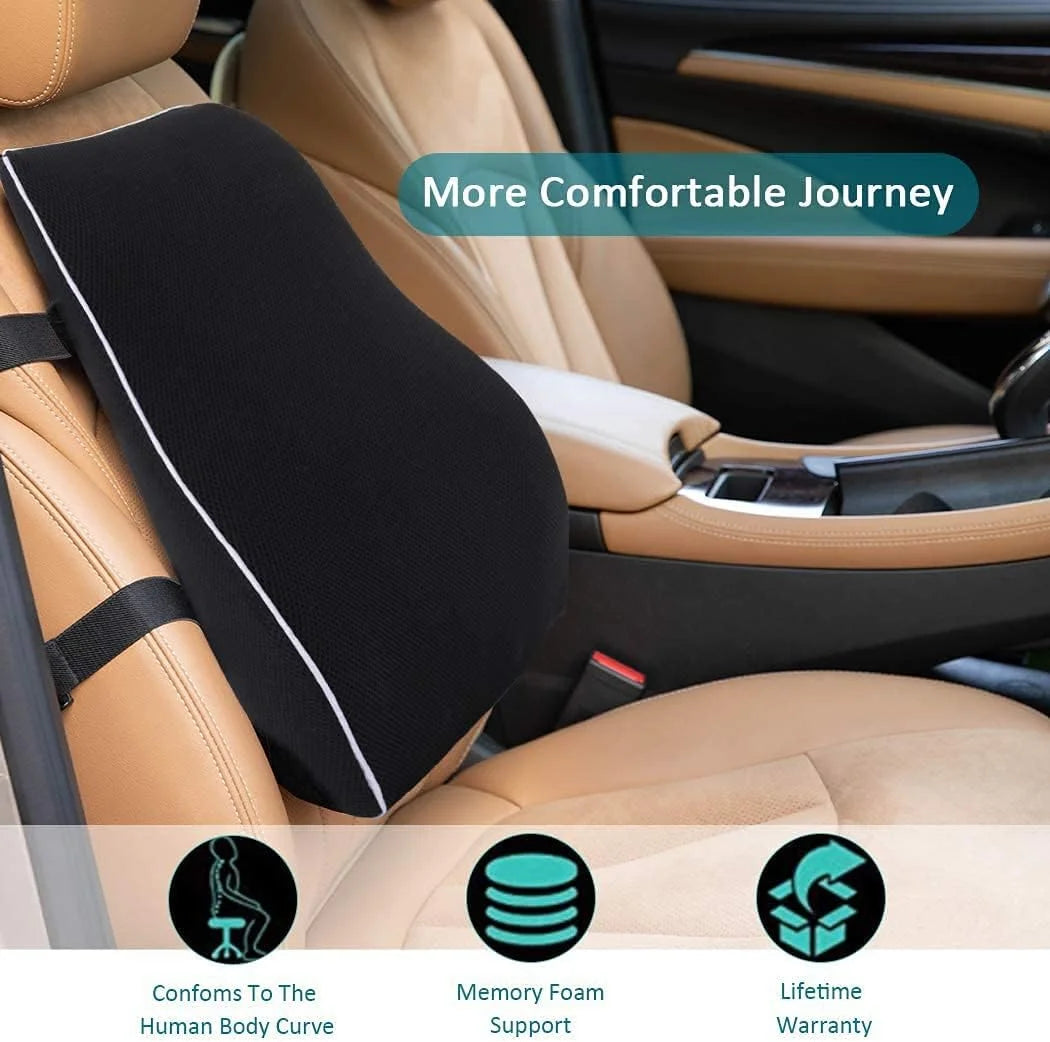 Tuzwa Car Seat Cushion with Lumbar Support – Ergonomic Polyester Back Support Pillow for Driving, Office Chair & Everyday Comfort