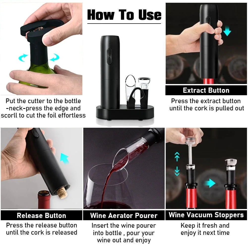 Tuzwa Rechargeable Electric Wine Opener – USB Automatic Wine Bottle Corkscrew with Charging Base for Easy Cork Removal