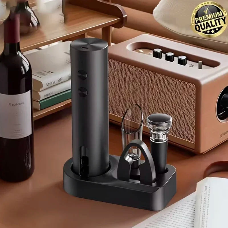 Tuzwa Rechargeable Electric Wine Opener Set – USB-C Automatic Corkscrew with Foil Cutter, Wine Pourer & Vacuum Stopper