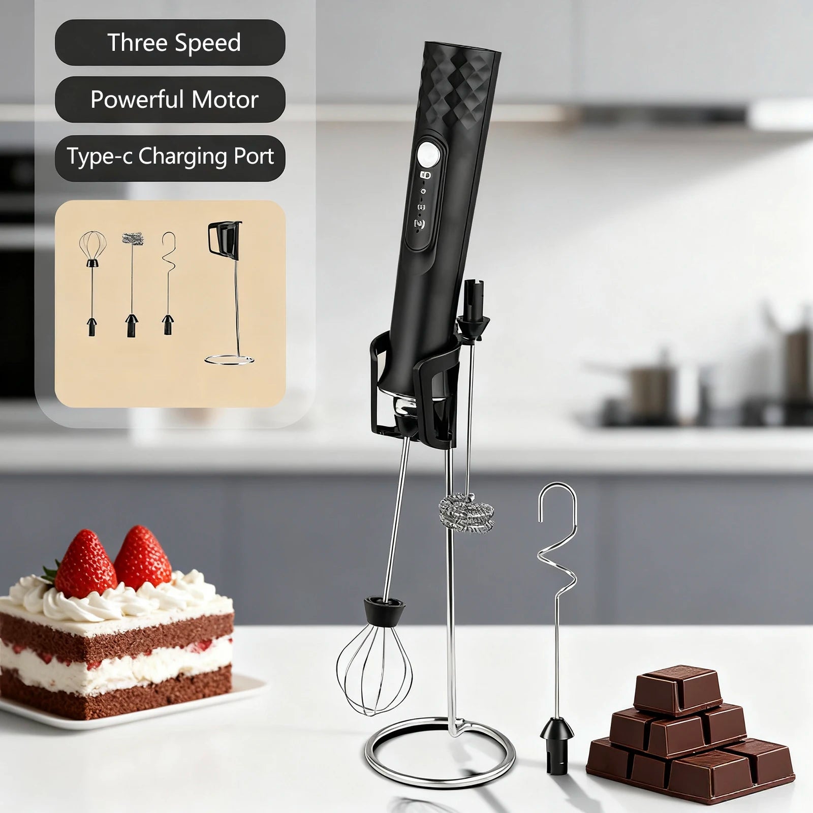 Tuzwa Handheld Milk Frother | USB Rechargeable Electric Milk Frother for Lattes, Cappuccino, Matcha & Coffee Drinks
