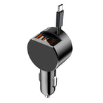 Tuzwa 3-in-1 Retractable Car Charger with QC3.0 Fast Charging – Compact Multi-Device Vehicle Phone Charging Adapter