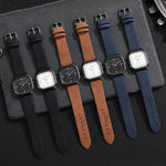 Tuzwa Men's Square Quartz Watch with Leather Strap – Minimalist 35mm Dial, Splash-Resistant Casual Watch