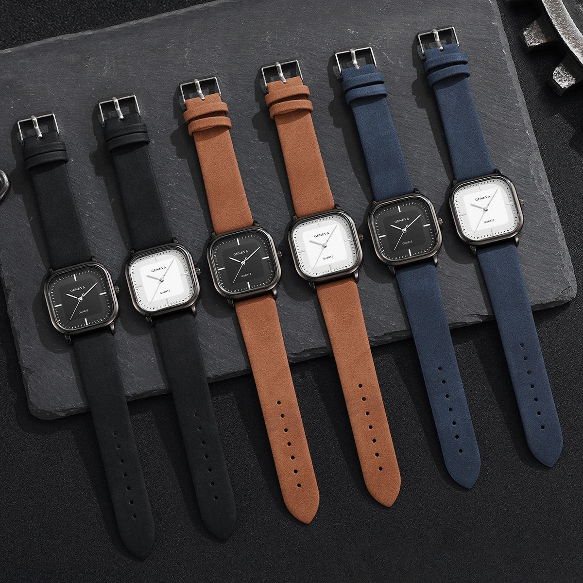 Tuzwa Men's Square Quartz Watch with Leather Strap – Minimalist 35mm Dial, Splash-Resistant Casual Watch