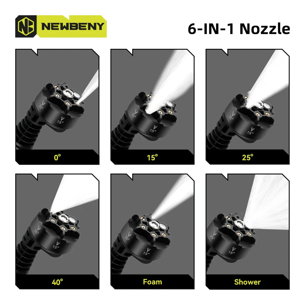 Tuzwa 200Bar High Pressure Car Washer Gun – 6-in-1 Adjustable Nozzle with 5M Hose, 4.1L/Min Flow for Car & Outdoor Cleaning