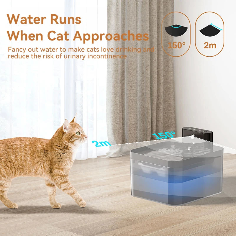 Tuzwa Wireless Cat Water Fountain | Infrared Sensor Automatic Pet Water Dispenser with 2600mAh Rechargeable Battery
