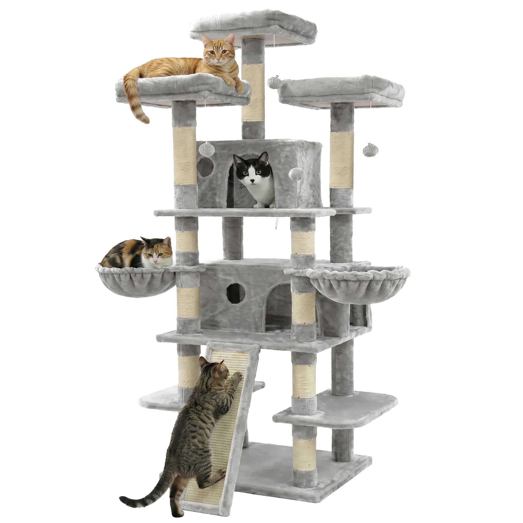 Tuzwa Large 4-Tier Cat Tree Tower | Multi-Level Cat Condo with 2 Houses, 3 Perches & Climbing Platforms for Indoor Cats