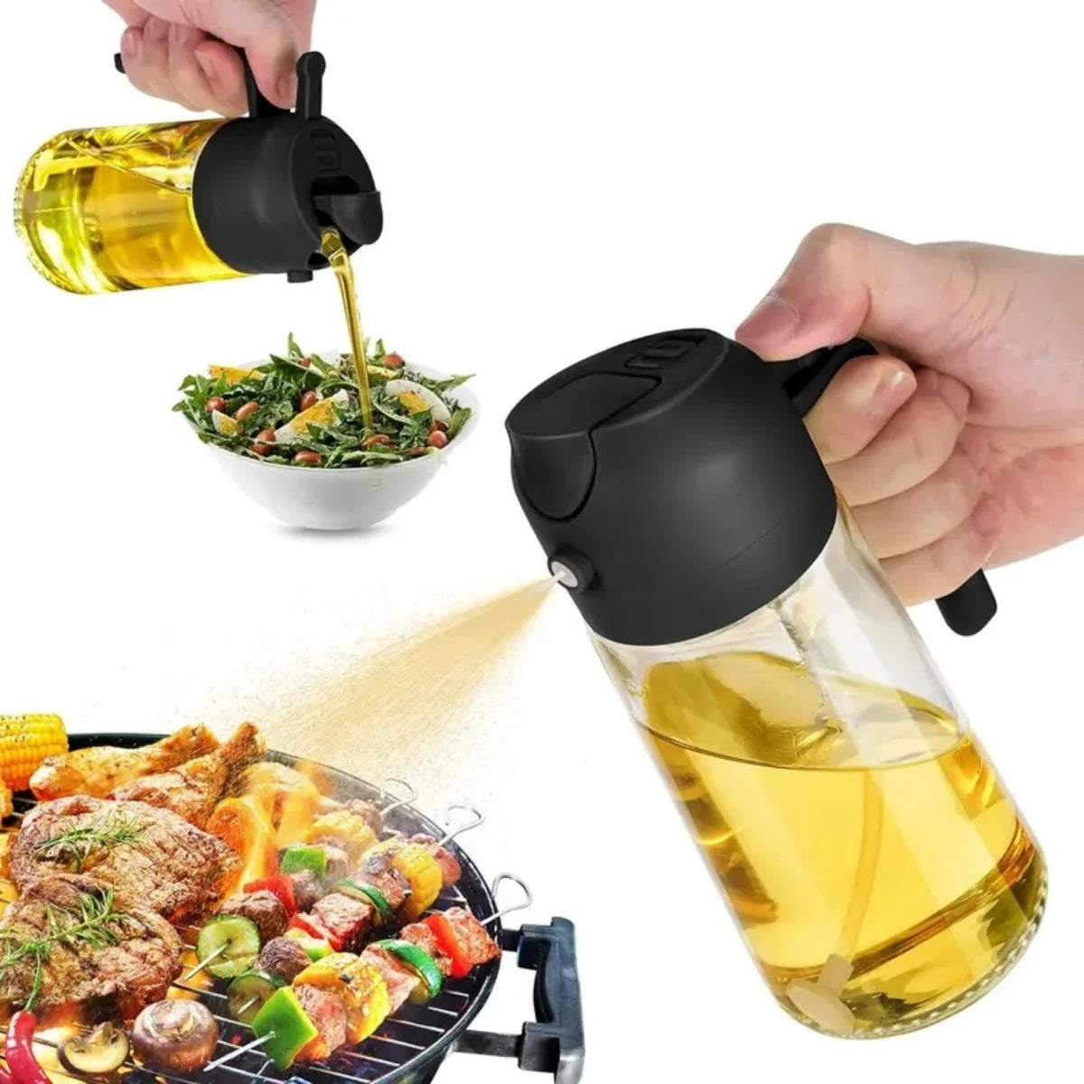 Tuzwa 2-in-1 Glass Oil Sprayer & Dispenser – 470ml Refillable Cooking Oil Bottle for Kitchen, Salad, BBQ & Baking