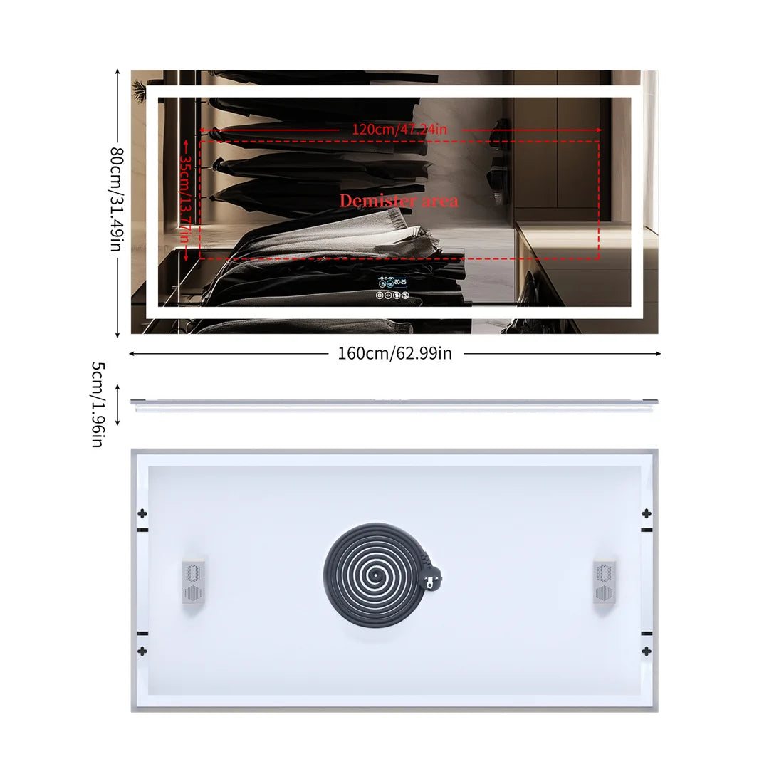 Tuzwa Bluetooth LED Bathroom Mirror 100x60cm – Anti-Fog Lighted Vanity Mirror with Modern Design