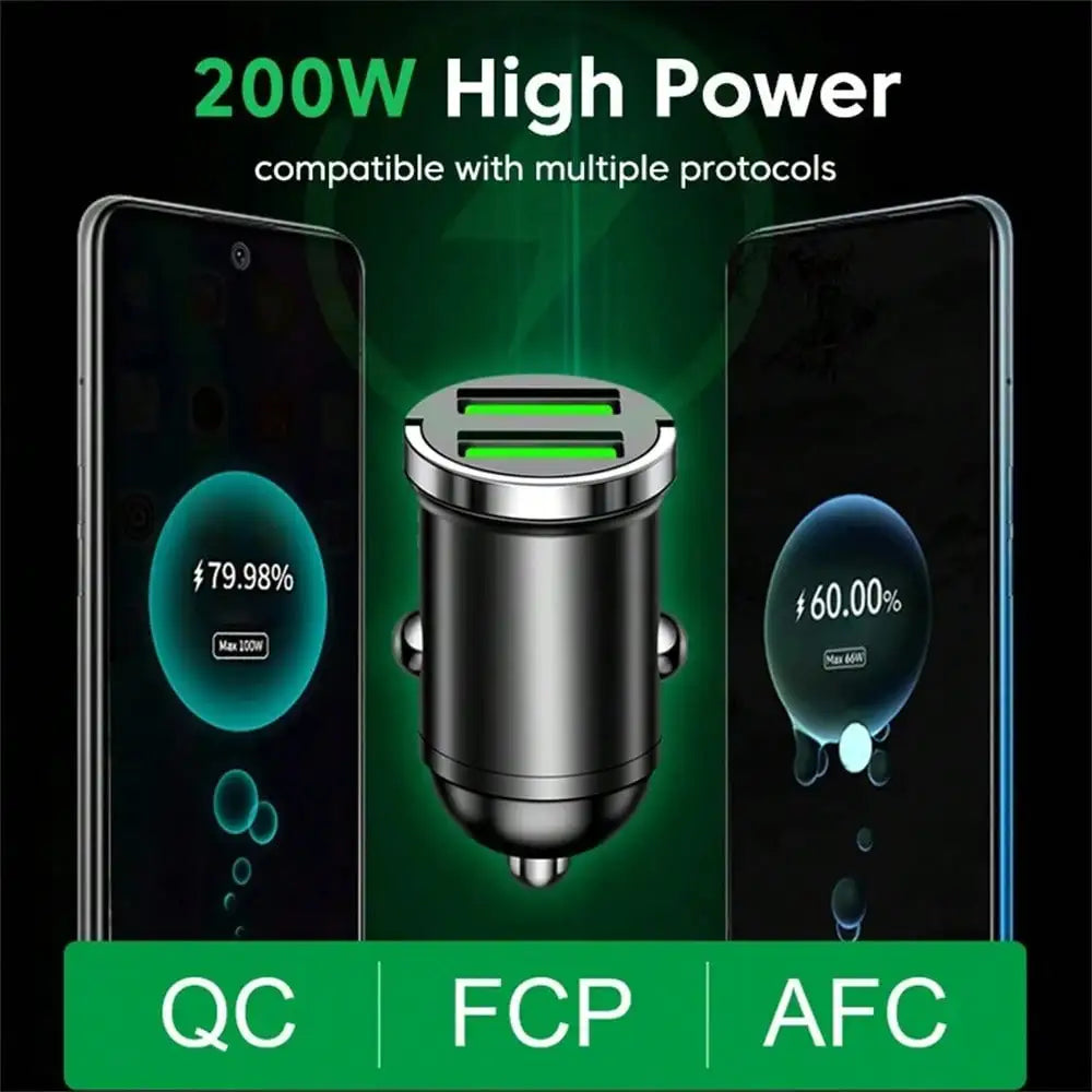 Tuzwa 200W Dual-Port USB Car Charger – Fast Charging Adapter for Phones & Devices, Compact Vehicle Charging Adapter, Black