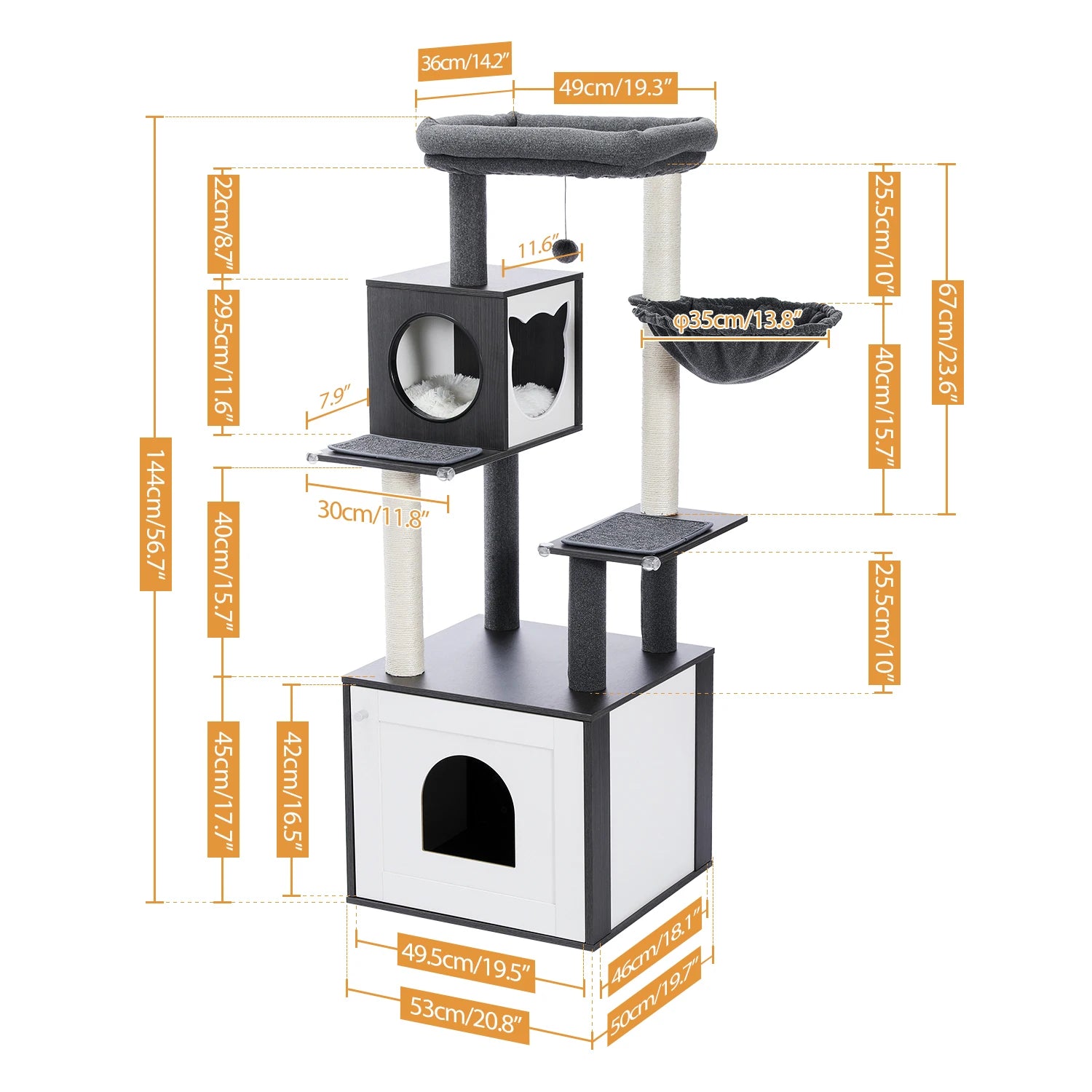 Tuzwa 5-Tier Cat Tree Tower | Multi-Level Wood Cat Condo with Scratching Posts & Cozy Resting Areas for Indoor Cats