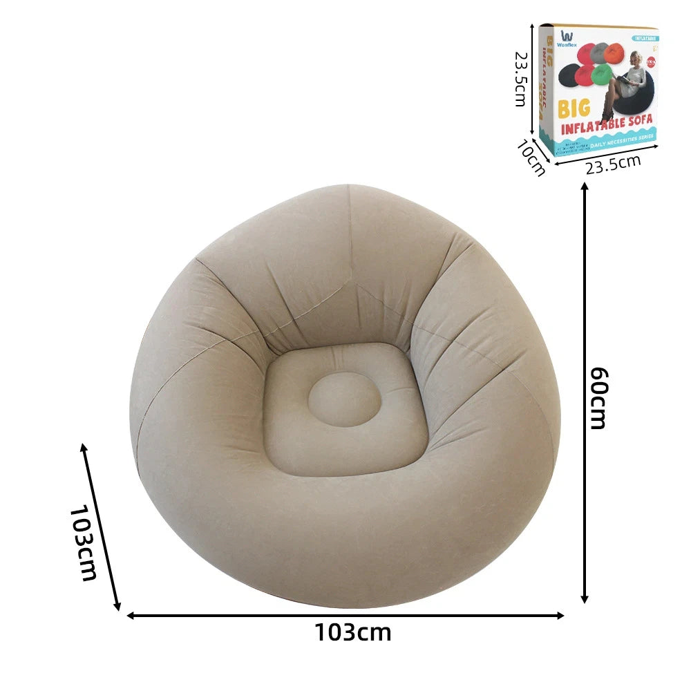 Tuzwa Inflatable Sofa Chair – Portable Round Flocked PVC Lounge Bean Bag Seat for Indoor, Garden, Patio, Camping & Outdoor Relaxation