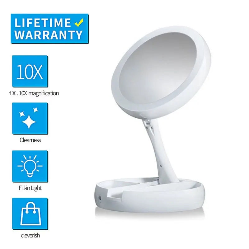 Tuzwa 10X Magnifying Makeup Mirror with LED Light – Rechargeable Adjustable & Foldable Vanity Mirror for Makeup & Grooming