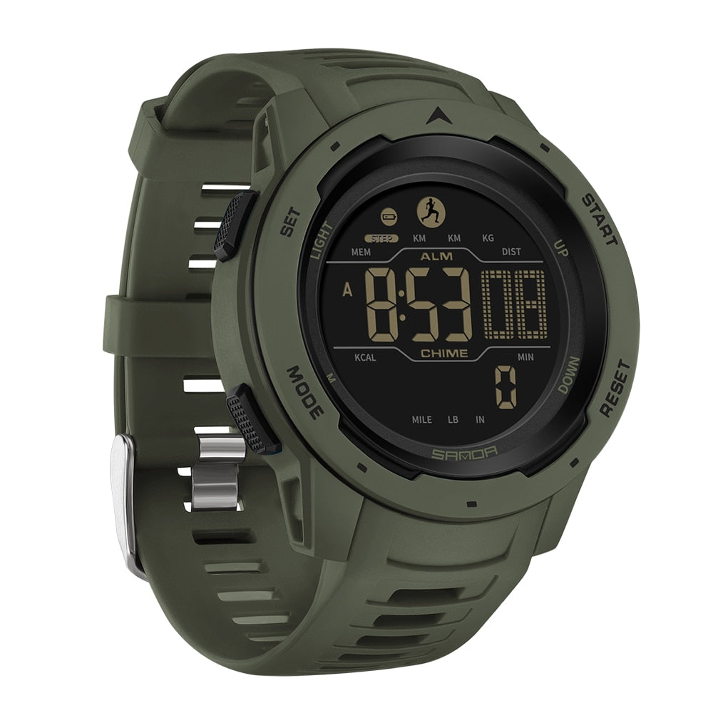 Tuzwa Men's Digital Military Sports Watch with Pedometer – 5Bar Water Resistant, 45mm Dial, Rubber Strap
