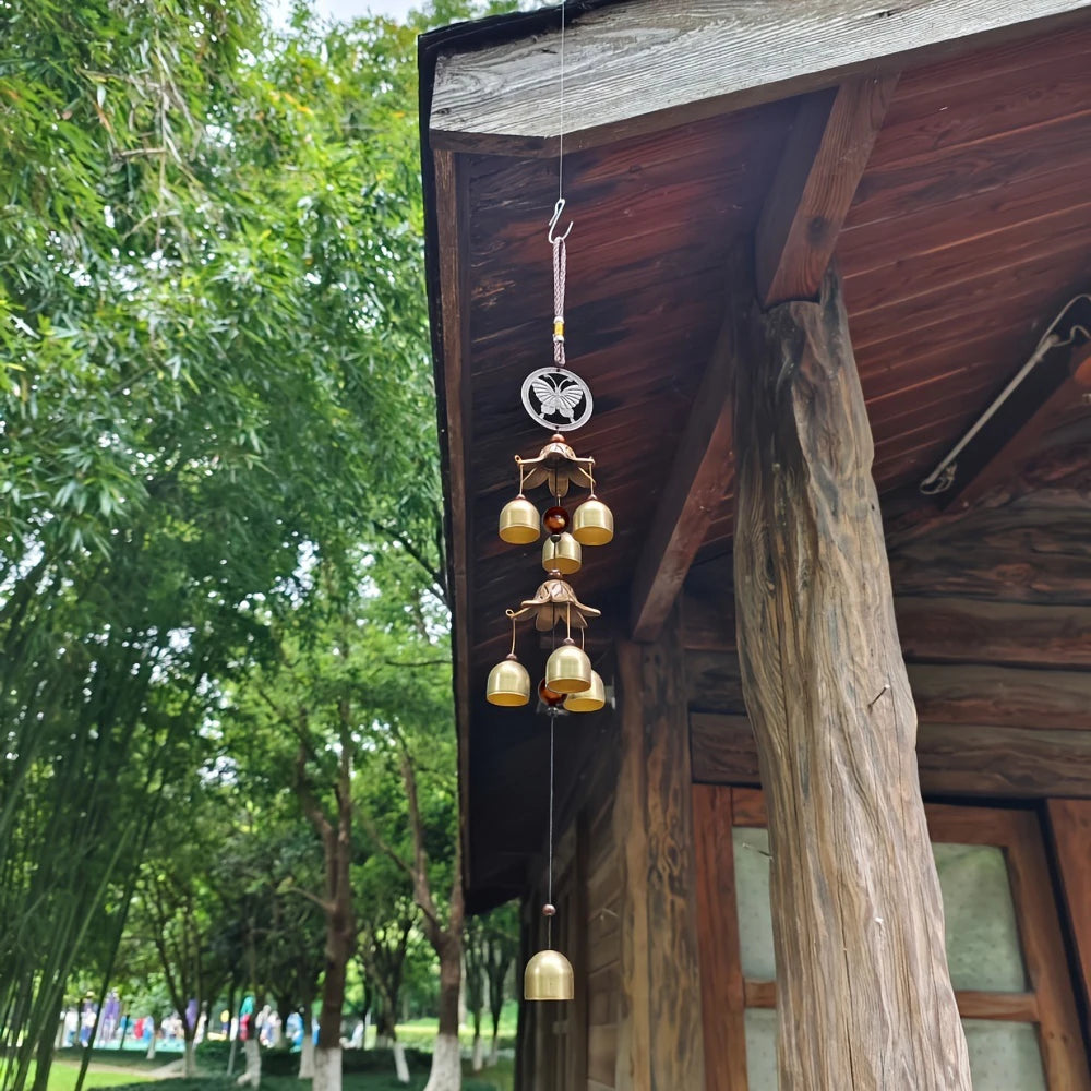 Tuzwa Brass Double Bell Wind Chime – Decorative Metal Hanging Bells for Home, Garden, Patio, Porch & Outdoor Decor