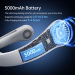 Tuzwa Rechargeable Portable Neck Fan | Hands-Free Personal Cooling Fan with 5000mAh Battery, 5 Speed Modes & USB-C Fast Charging