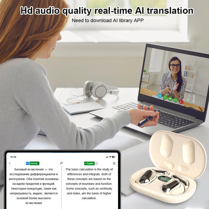 Tuzwa AI Translator Earbuds – Real-Time Voice Translation, 144 Languages, Bluetooth 5.3, Noise Cancelling & Smart Display