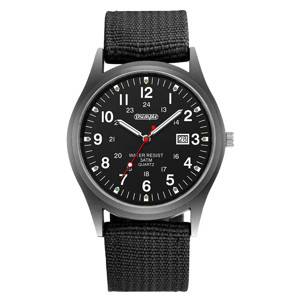 Tuzwa Men's Luminous Military Watch – Quartz Movement, Easy-Read Arabic Numerals, Nylon Strap, Slim 8mm Round Case