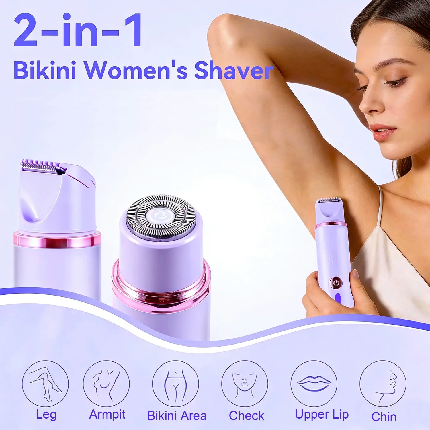 Tuzwa Dual-Head Electric Trimmer for Women – Stainless Steel Precision Shaver for Bikini Area, Underarms & Legs, Battery & Mains Powered